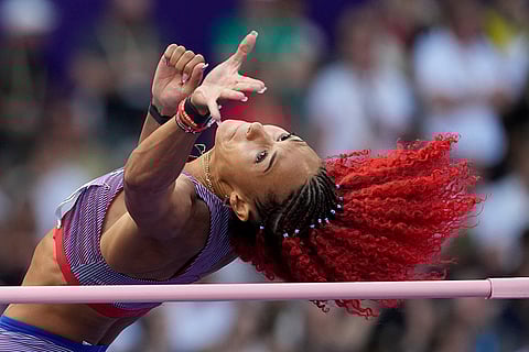 Taliyah Brooks, of the United States, competes during the women's heptathlon high jump